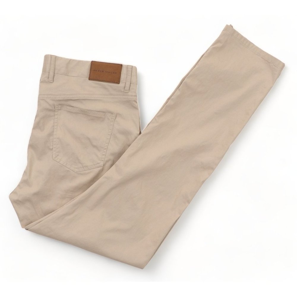 Peter Millar The Perfect Poplin Pants Men's 38 X 33 Khaki Flat Front